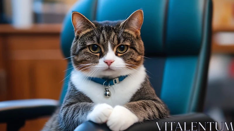 Charming Tabby Cat in Office Setting AI Image