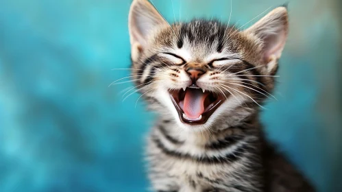 Joyful Striped Kitten with Eyes Closed