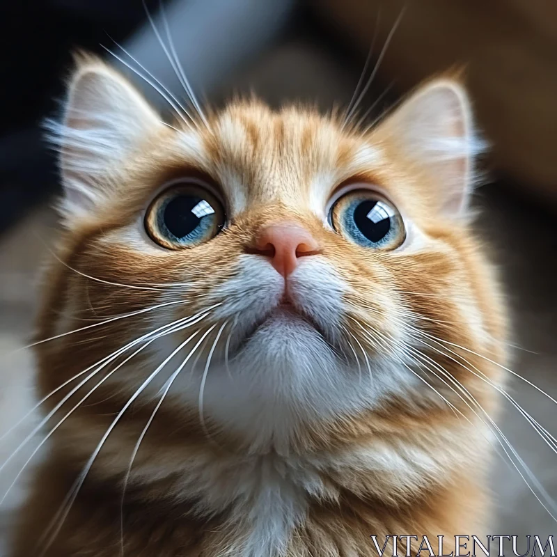 AI ART Cute Orange Kitten with Blue Eyes