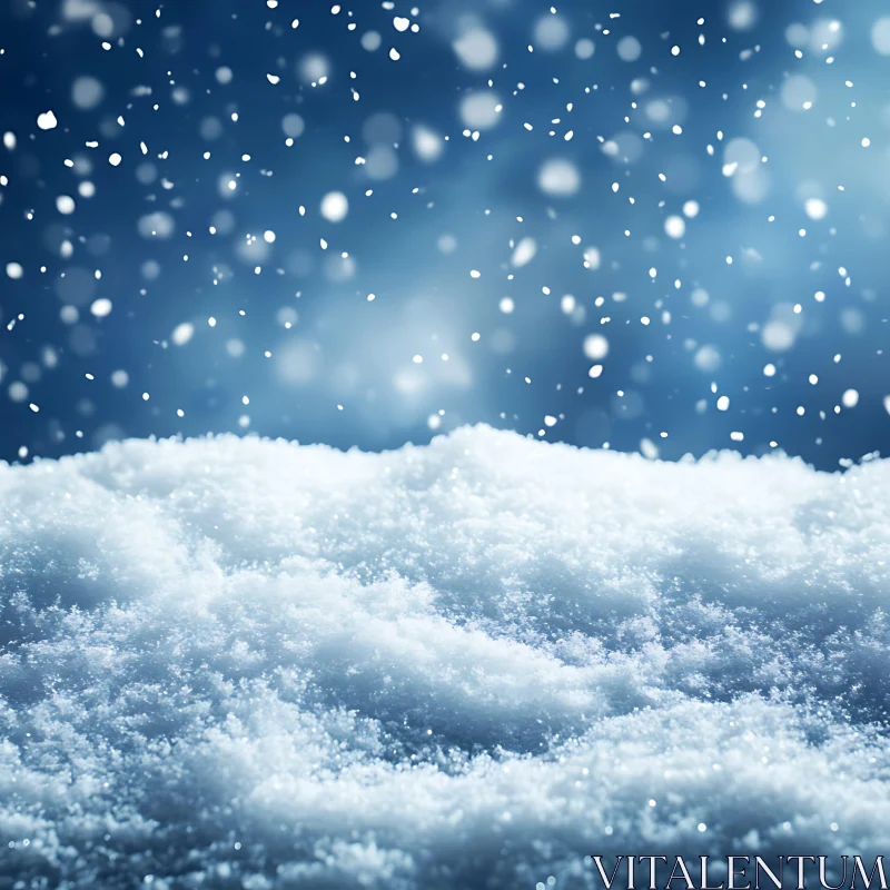 Winter Snow Scene with Falling Snowflakes AI Image