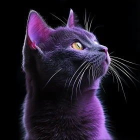 Purple Cat Portrait with Golden Eyes