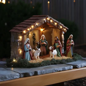 Traditional Nativity Figurines in a Manger Setting