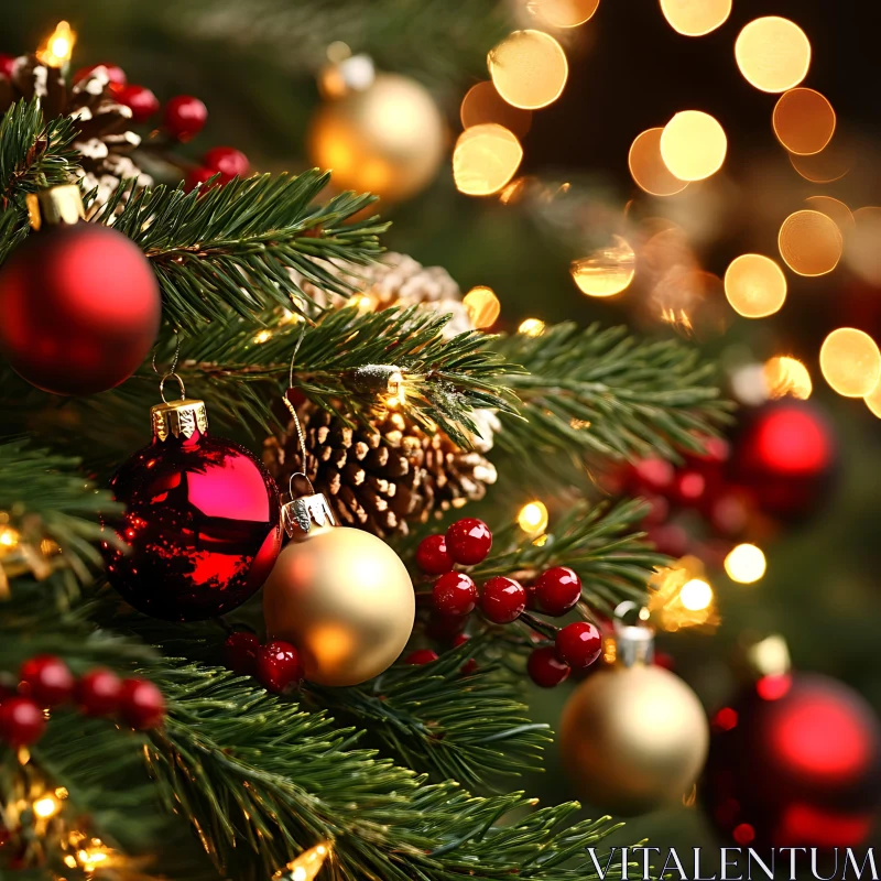 Festive Ornaments on Christmas Tree AI Image