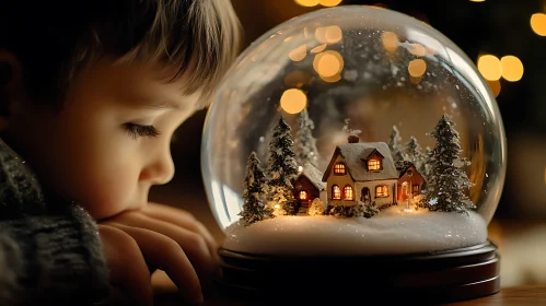 Enchanted Winter Snow Globe with Child's Fascination