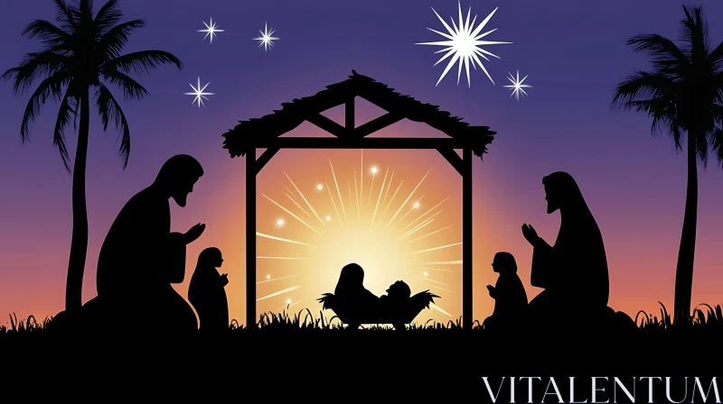 AI ART Nativity Silhouette Under Starry Night