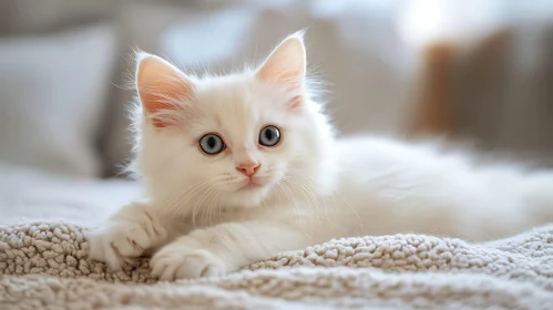 Charming Fluffy Kitten Resting on Cozy Blanket