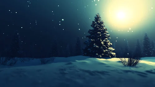 Serene Snowy Forest at Night