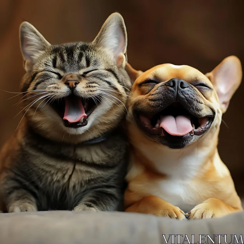 Happy Cat and Dog Duo Sharing a Laugh AI Image