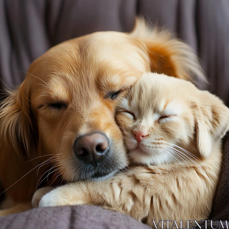 AI ART Cute Puppy and Kitten Sleeping Peacefully