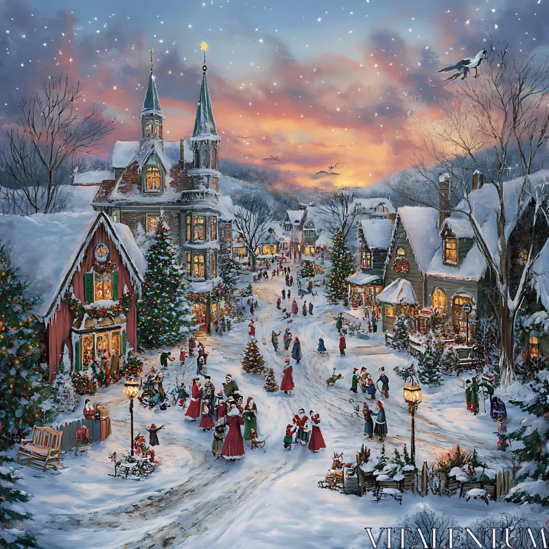 Winter Festivities in a Christmas Village AI Image