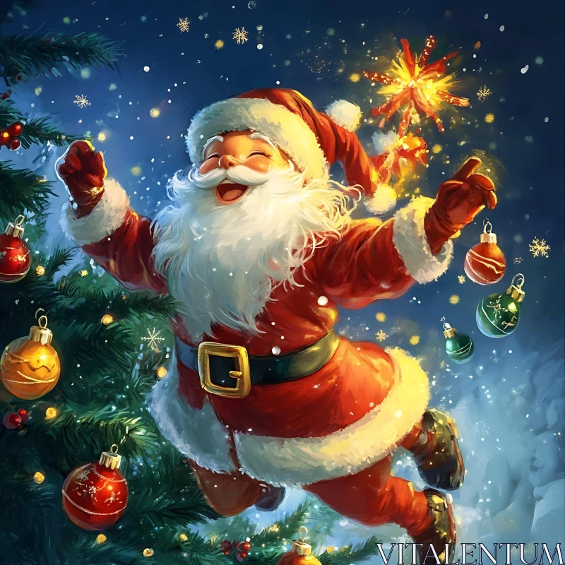 Festive Santa Claus with Christmas Decorations AI Image