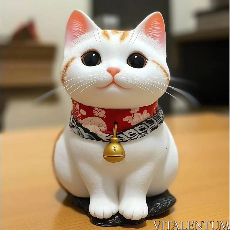 Charming Cat Statue with Red Floral Collar AI Image