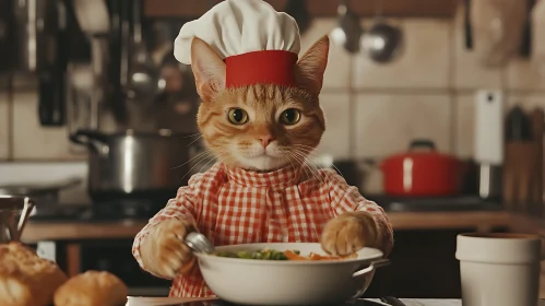 Adorable Chef Cat in Kitchen