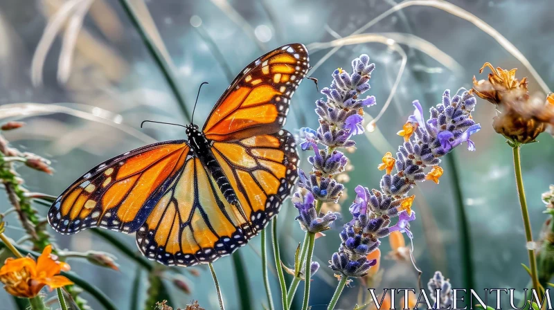 Close-up of Monarch Butterfly on Lavender Flower AI Image