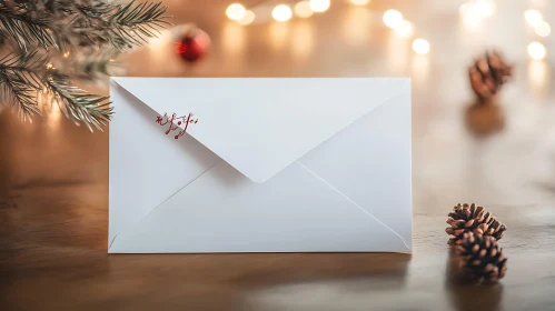 Festive Christmas Envelope with Pinecones and Lights