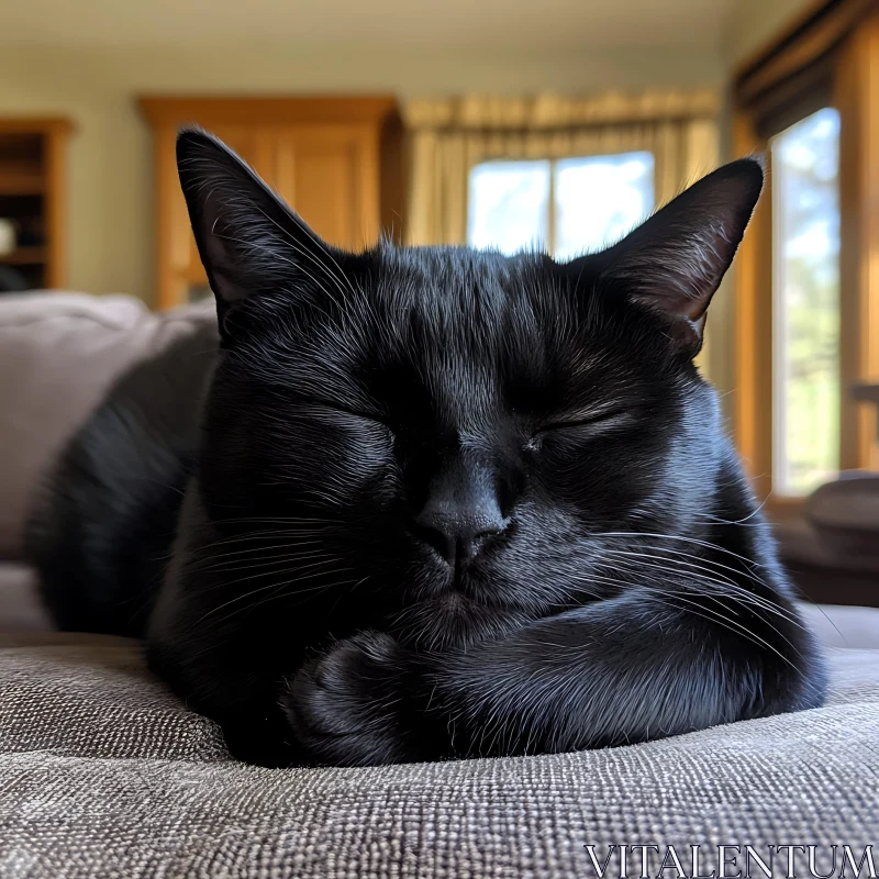 Peaceful Black Cat Resting AI Image