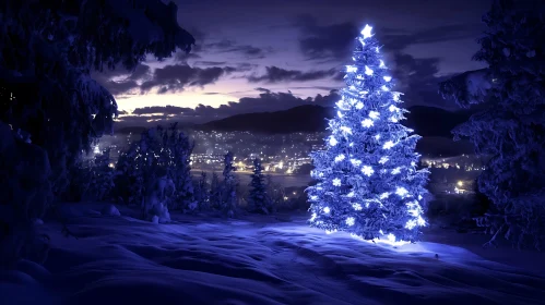 Glowing Christmas Tree in Winter Wonderland