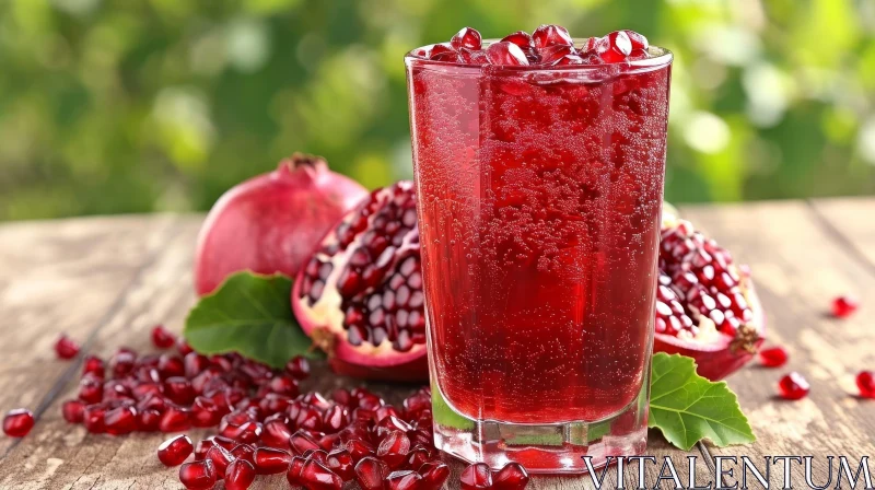 Delicious Pomegranate Juice on a Wooden Table - Still Life Photography AI Image