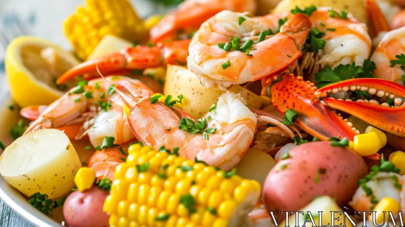 Delicious Seafood Boil: Shrimp, Lobster, Corn, and Potatoes AI Image