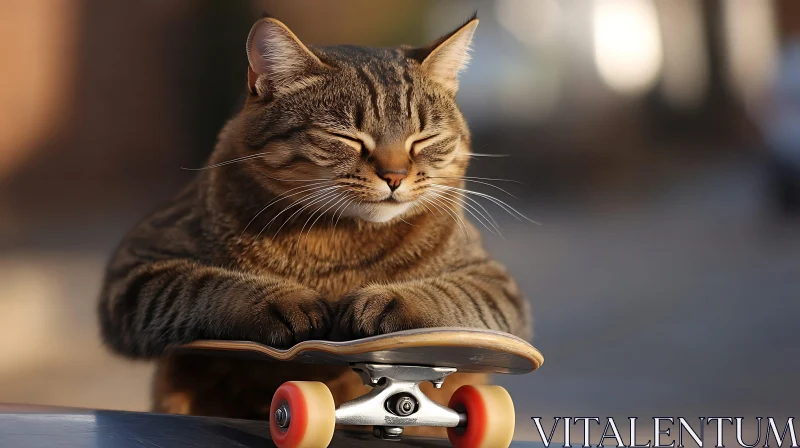 Skateboarding Cat with Closed Eyes AI Image