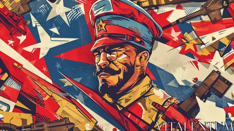 Powerful Retro Propaganda Poster with Military Theme AI Image