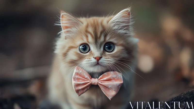 Charming Kitten in Pink Bow Tie AI Image