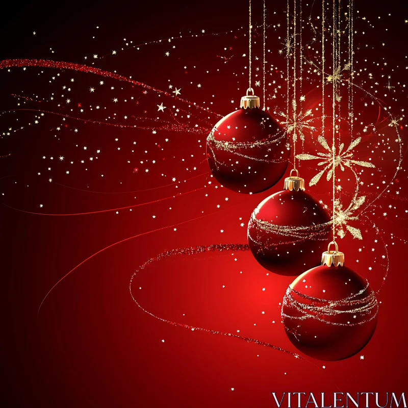 Red Holiday Decorations with Golden Accents AI Image