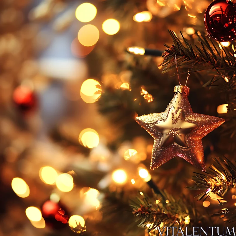 Festive Christmas Tree with Warm Lights and Ornaments AI Image