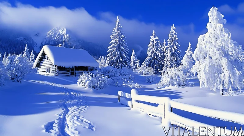 Serene Snow-Covered Cabin in Winter Wonderland AI Image