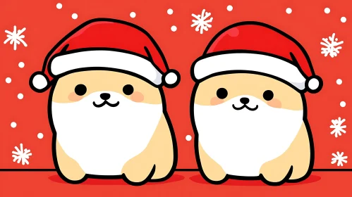 Christmas Cartoon Dogs with Santa Hats