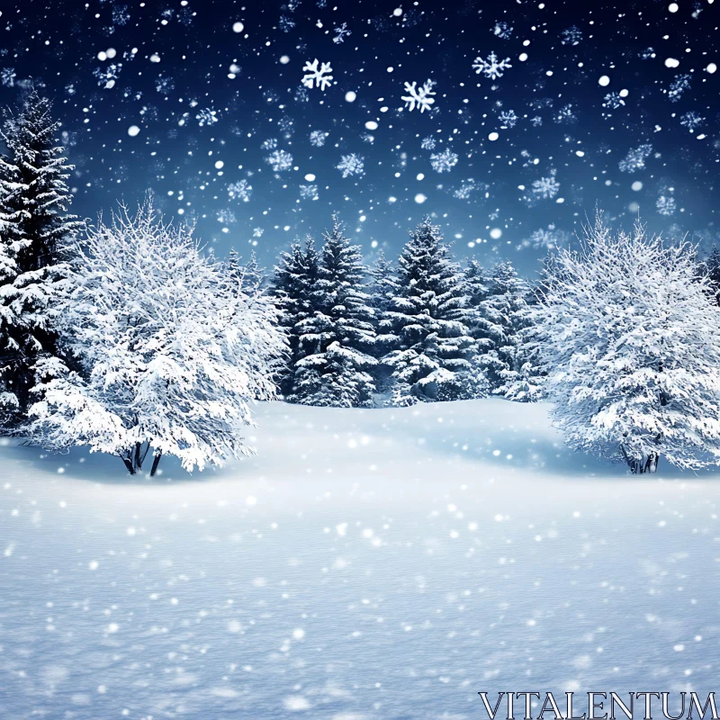 Gentle Snowfall in a Winter Wonderland AI Image