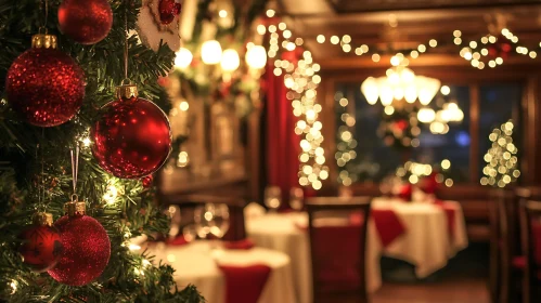 Warm Holiday Ambiance in a Christmas-Themed Restaurant