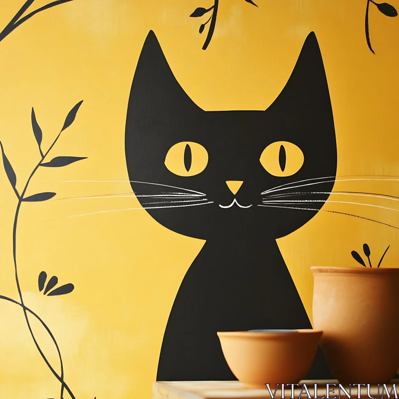 Stylized Black Cat Wall Art AI Image