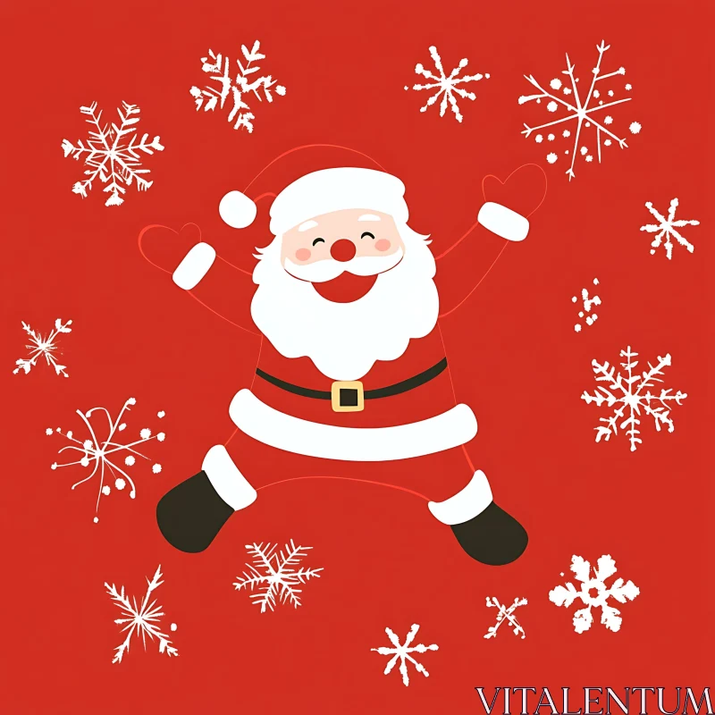 Festive Santa with White Snowflakes on Red AI Image