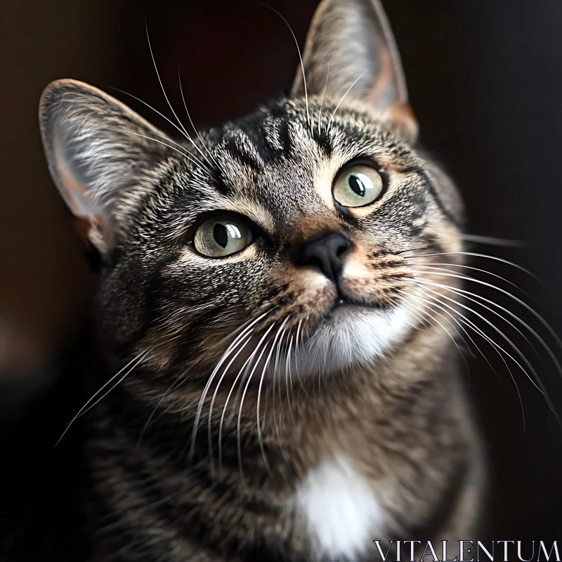 Intriguing Green-Eyed Tabby Cat Close-Up AI Image