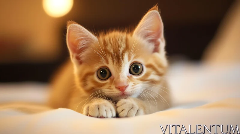 Cute Orange Kitten on a White Blanket AI Image