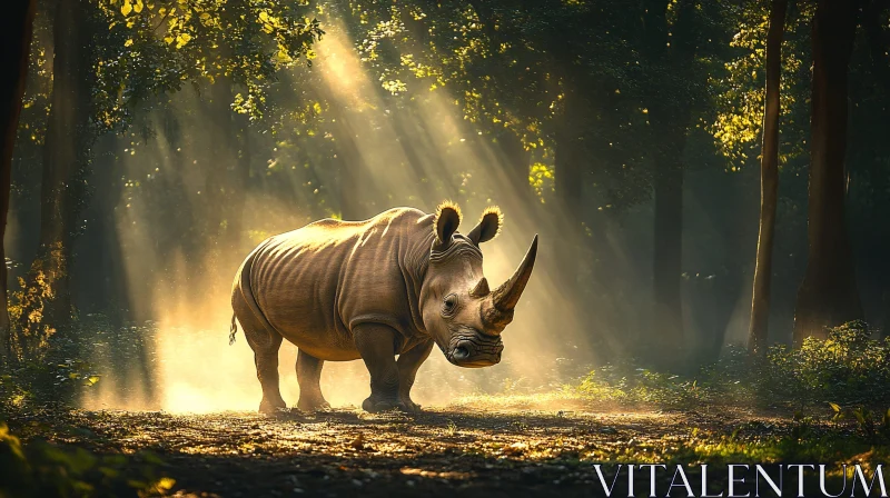 Rhinoceros Amidst Golden Light AI Image