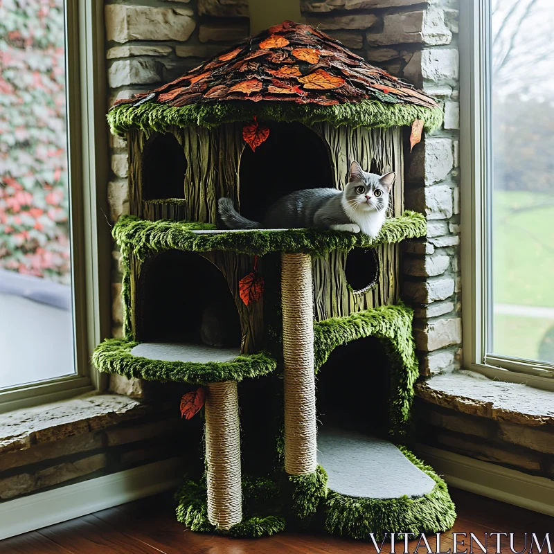 AI ART Forest-Themed Cat Tree in Sunlit Room