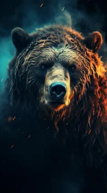 Angry Brown Bear in Fire: An Intense Wildlife Portrait