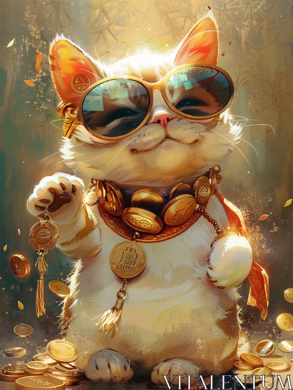 AI ART Cute Crypto Cat with Gold Coins