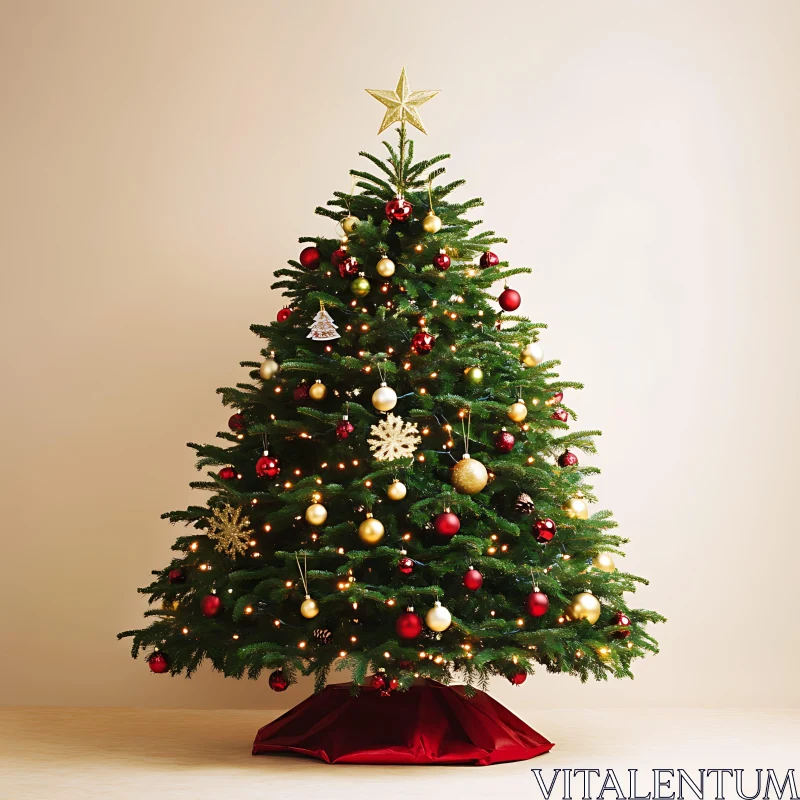 Festive Christmas Tree with Baubles and Lighting AI Image