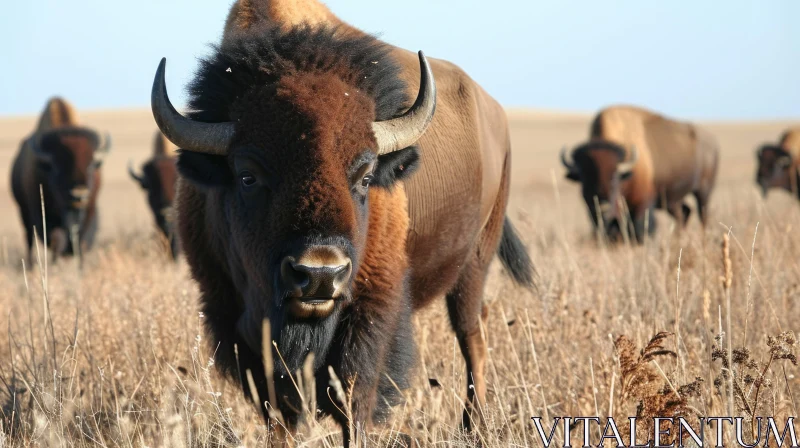 Close-up of Majestic Bison in a Field of Tall Grass AI Image