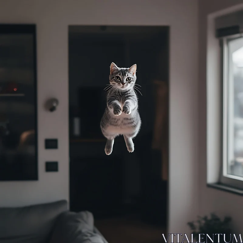 AI ART Playful Cat Mid-Jump in Modern Room