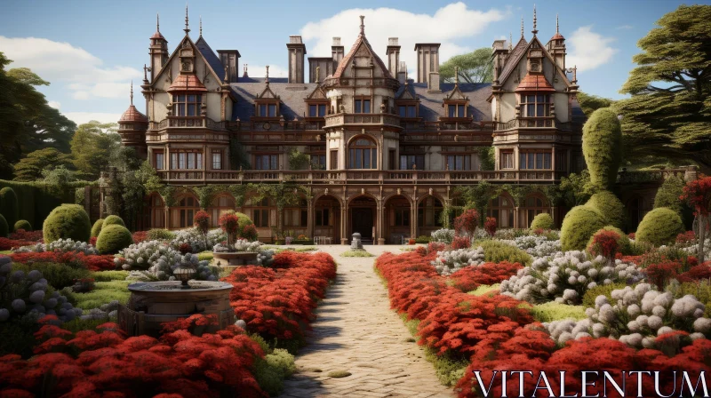 AI ART Enchanting Mansion Surrounded by Beautiful Garden