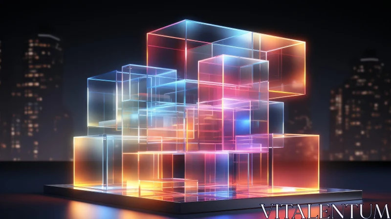 Glowing Geometric Glass Structure | 3D Rendering AI Image