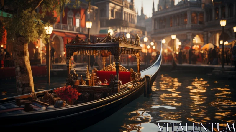 Intricate Gondola Docked on Canal | Unreal Engine Art AI Image