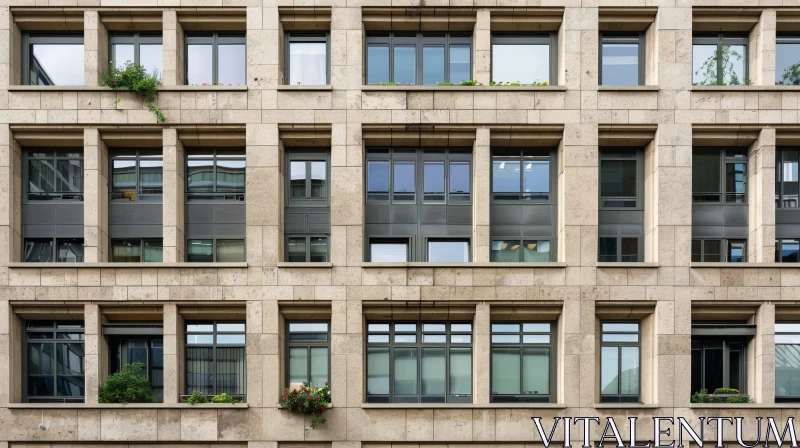 Modern Office Building with Dark-Framed Windows AI Image
