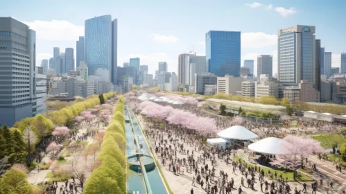 Serene Park with Cherry Blossoms: A Captivating Artist Rendering