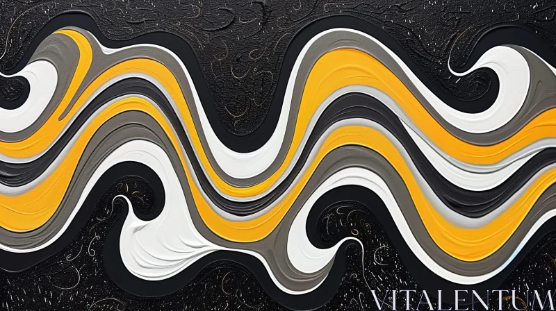 Yellow, White, and Gray Waves Abstract Painting AI Image