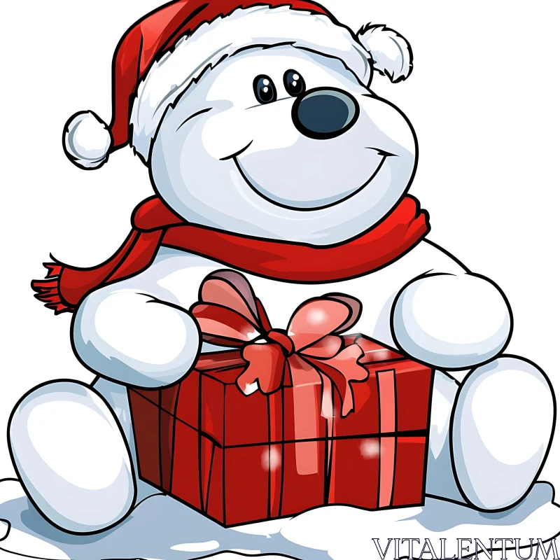 AI ART Cheerful Holiday Bear with Present